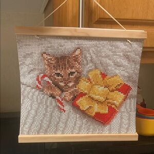 Cute Cat And Present Diamond Art Wall Hanging